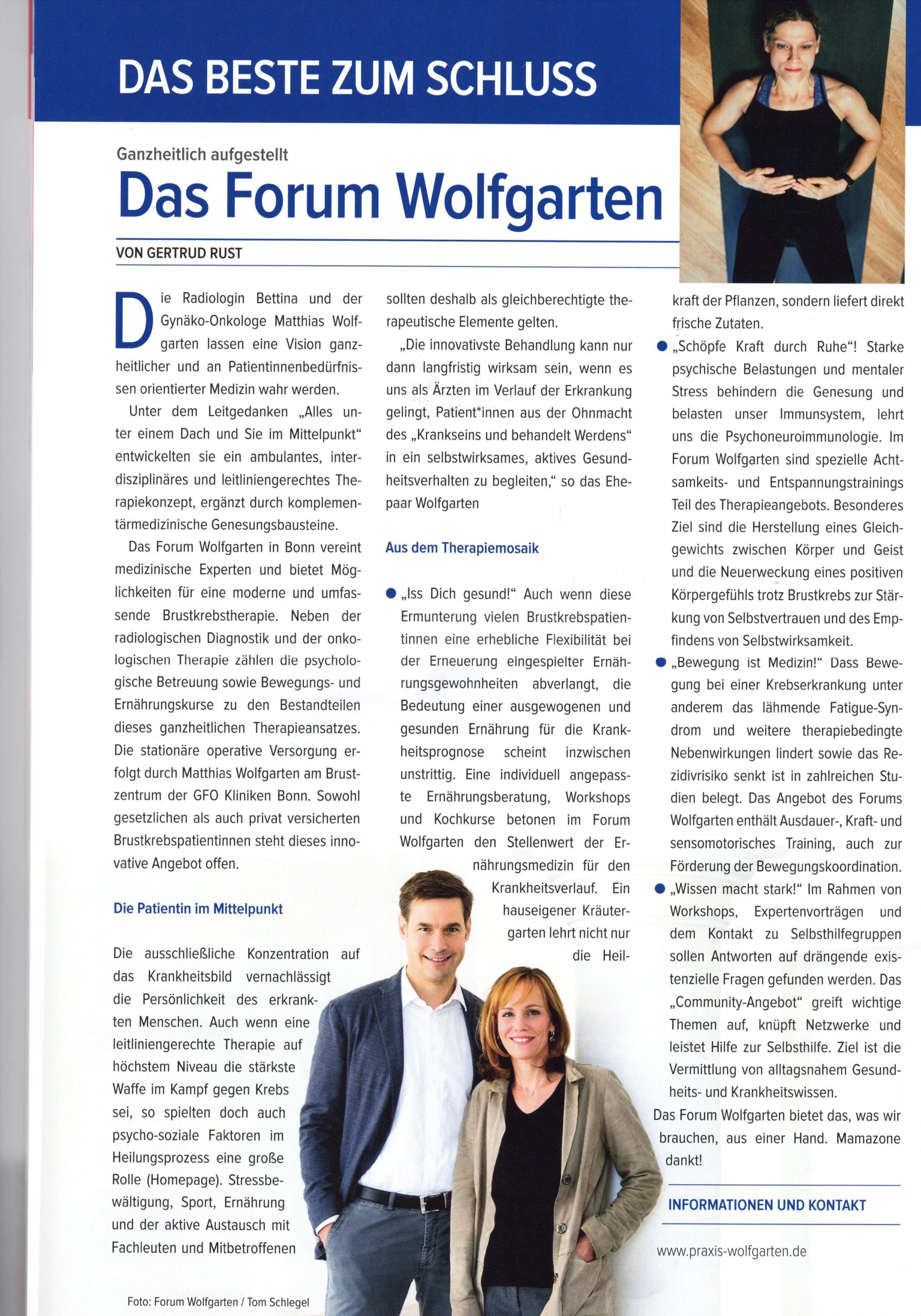 Presseartikel Mammazone Mag, Brustkrebs Bonn, Forum Wolfgarten